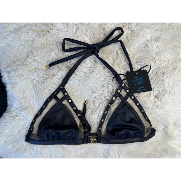 Honey Birdette EIVISSA🖤 Black & Gold Studded Triangle Swim Bikini Top Small - Picture 1 of 2